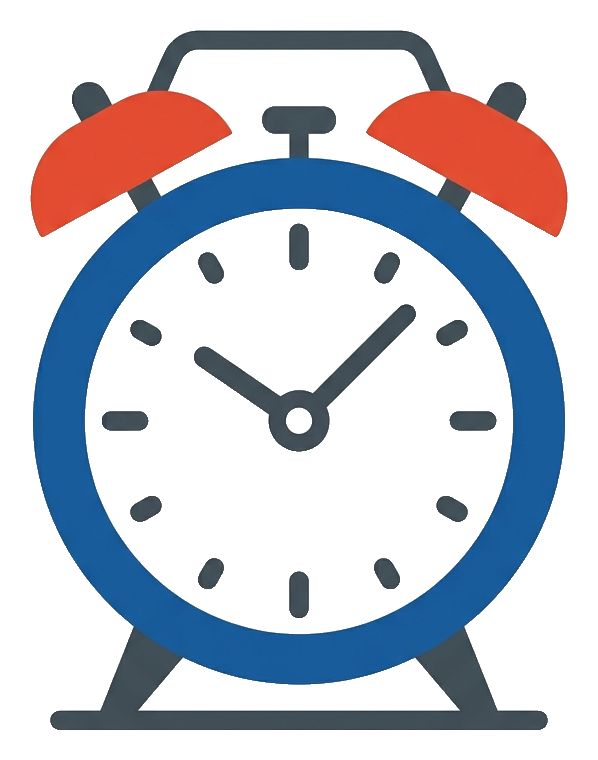 Flat vector icon, bold solid colors of an alarm clock icon, transparent background PNG
