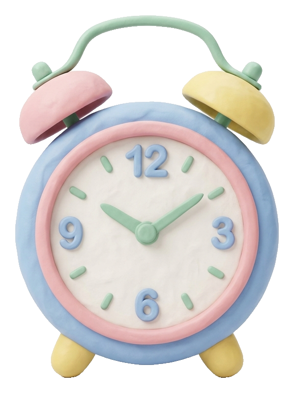 Clay 3D render, pastel colors of an alarm clock icon, transparent background PNG