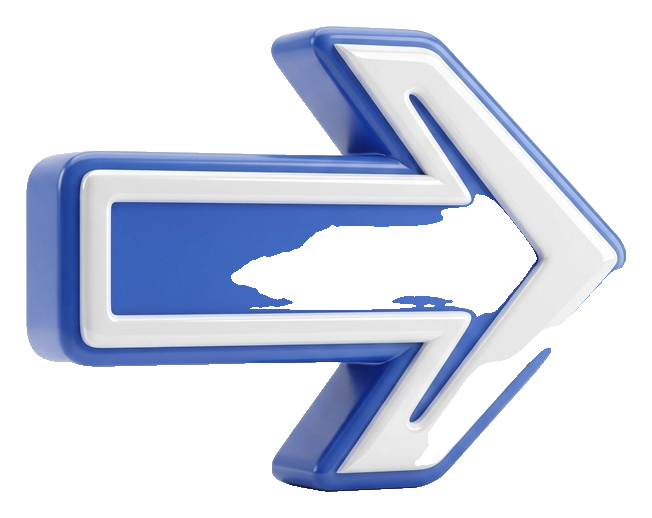 Matte 3D render, blue and white color scheme of a glossy three-dimensional arrow, transparent background PNG