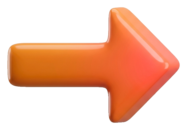 Clay 3D render, warm orange and coral tones of a glossy three-dimensional arrow, transparent background PNG