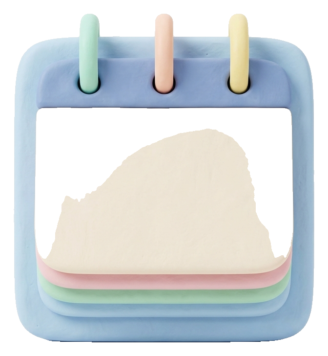Clay 3D render, pastel colors of a calendar icon with blank pages, transparent background PNG