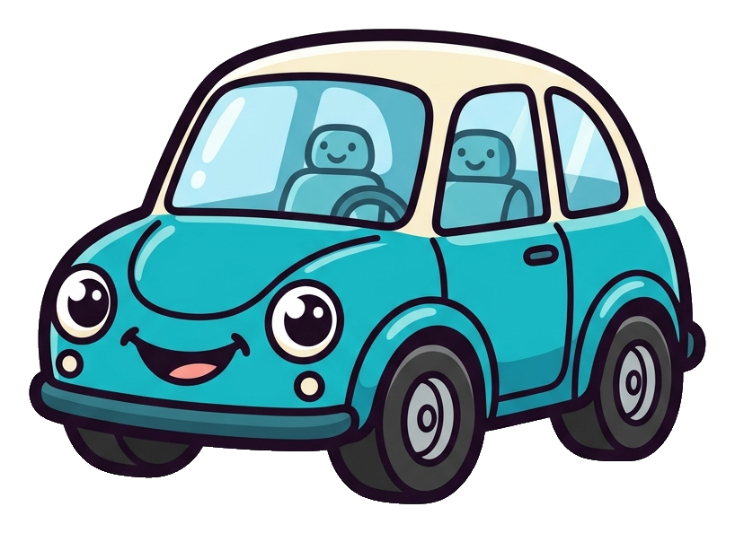 Cute sticker style with a thick dark outline of a cute car icon, transparent background PNG