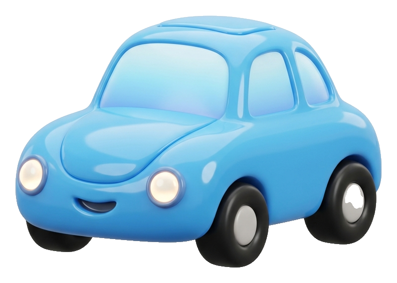 Soft 3D render, glossy of a cute car icon, transparent background PNG