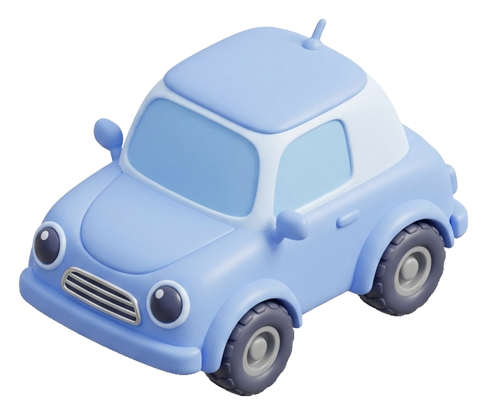 Soft 3D render, isometric view of a cute car icon, transparent background PNG