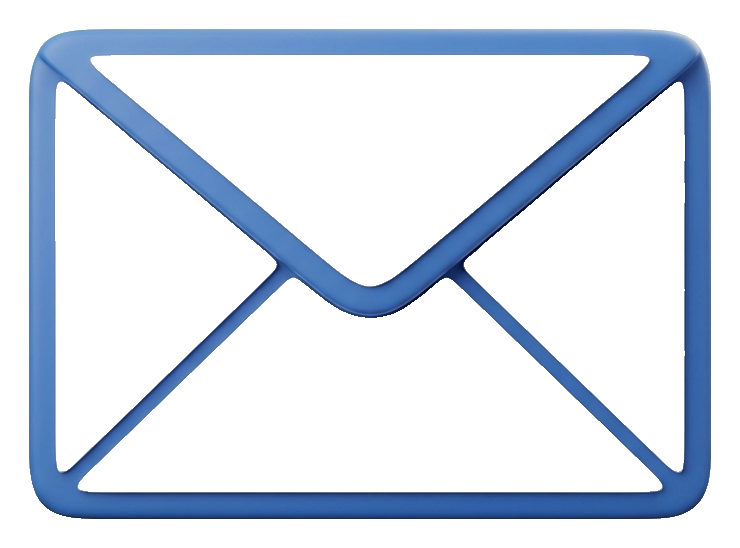 Matte 3D render, blue and white color scheme of a mail envelope icon, transparent background PNG