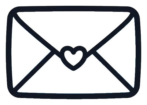 Cute sticker style with a thick dark outline of a mail envelope icon, transparent background PNG