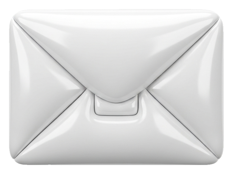 Soft 3D render, glossy of a mail envelope icon, transparent background PNG