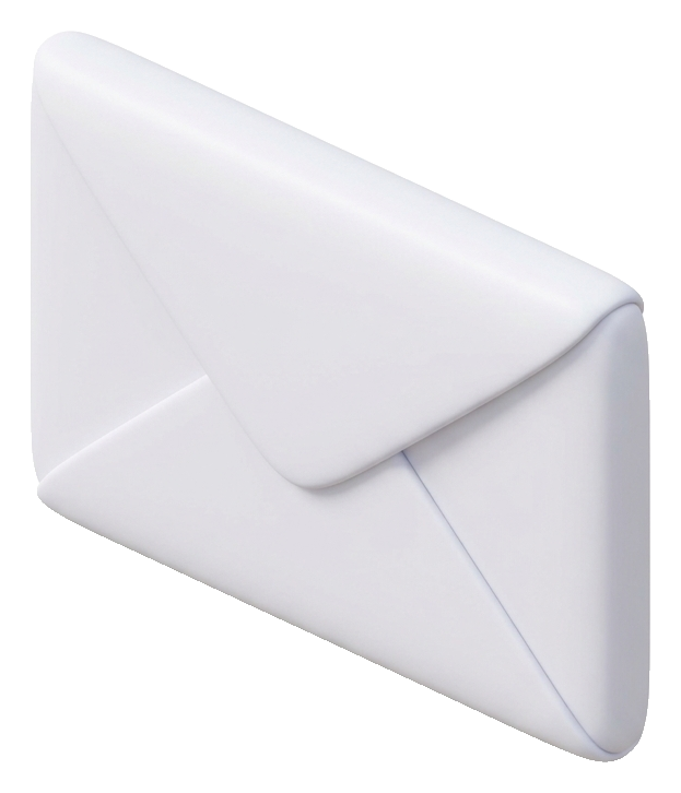Soft 3D render, isometric view of a mail envelope icon, transparent background PNG