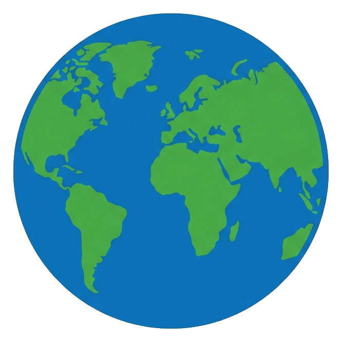 Flat vector icon, bold solid colors of a planet earth globe icon, transparent background PNG