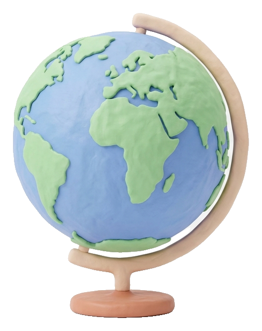 Clay 3D render, pastel colors of a planet earth globe icon, transparent background PNG
