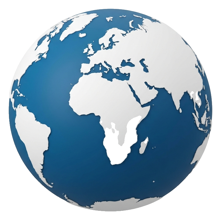 Matte 3D render, blue and white color scheme of a planet earth globe icon, transparent background PNG