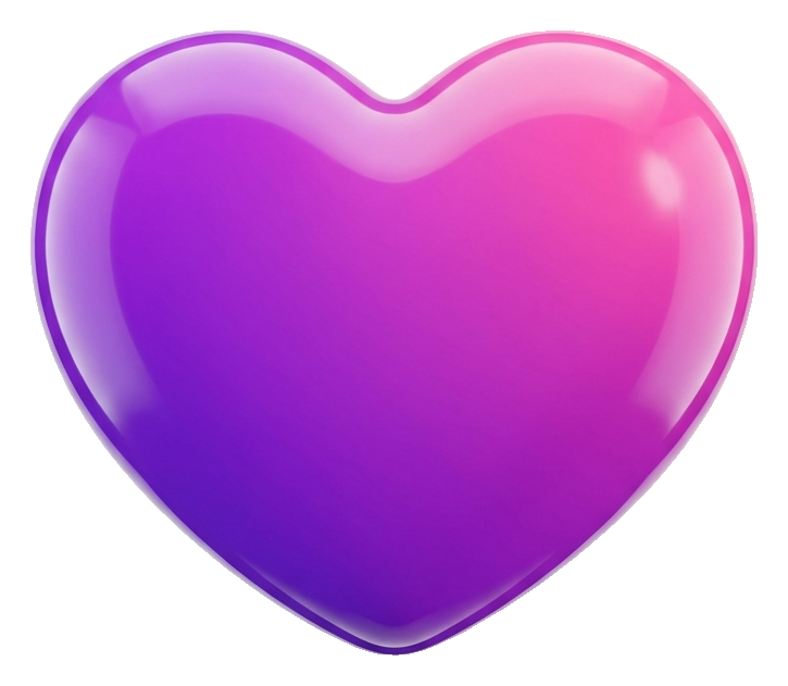 Glossy 3D render, purple and pink gradient of a heart icon, transparent background PNG