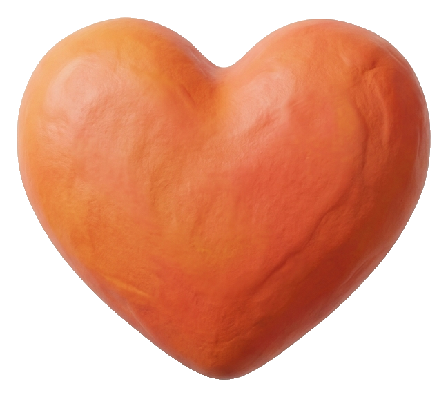 Clay 3D render, warm orange and coral tones of a heart icon, transparent background PNG