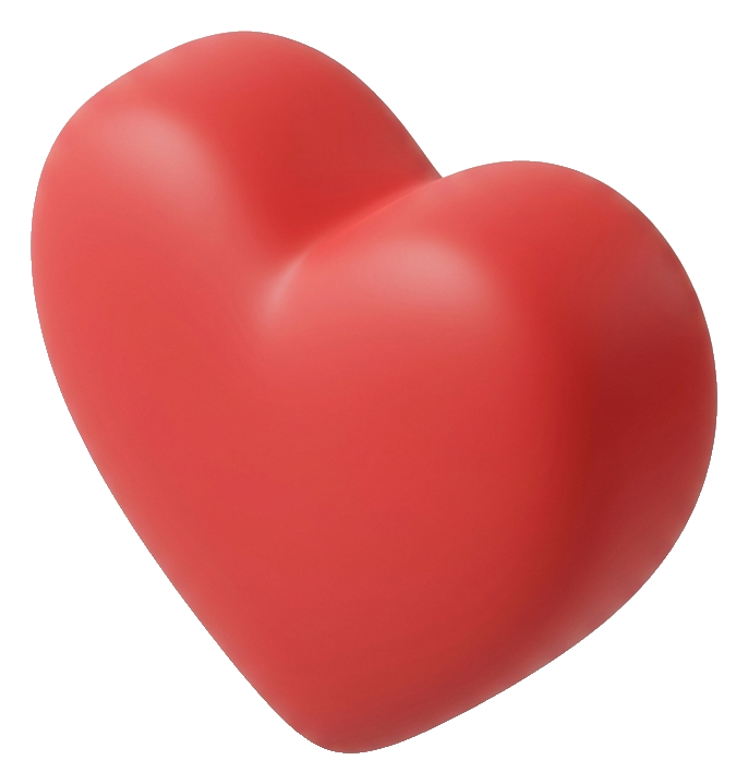 Soft 3D render, isometric view of a heart icon, transparent background PNG