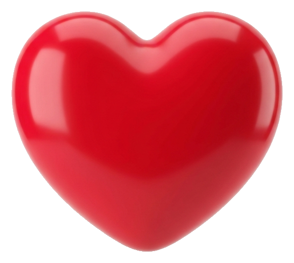 Glossy 3D render, vivid colors of a heart icon, transparent background PNG