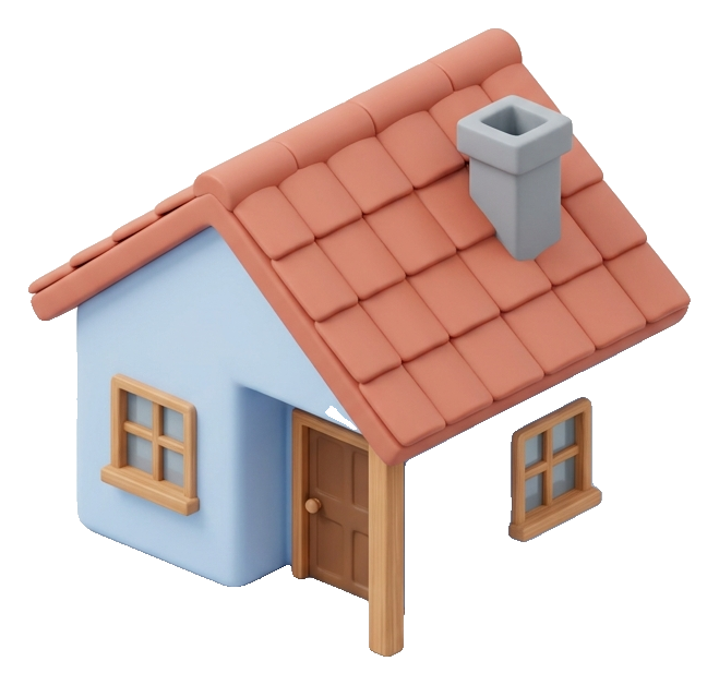 Soft 3D render, isometric view of a small house icon, transparent background PNG