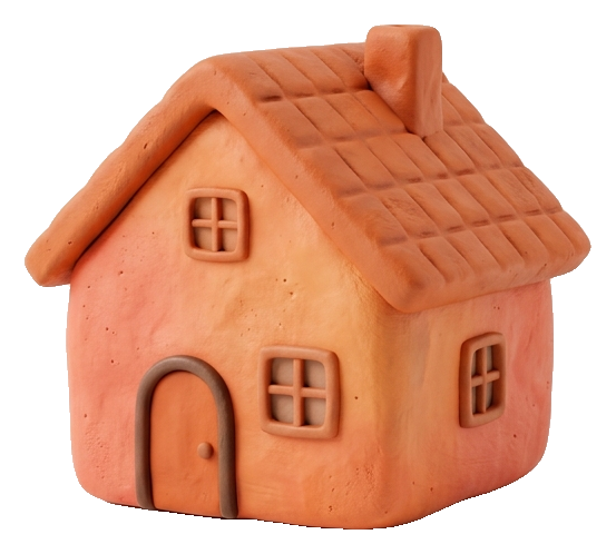 Clay 3D render, warm orange and coral tones of a small house icon, transparent background PNG