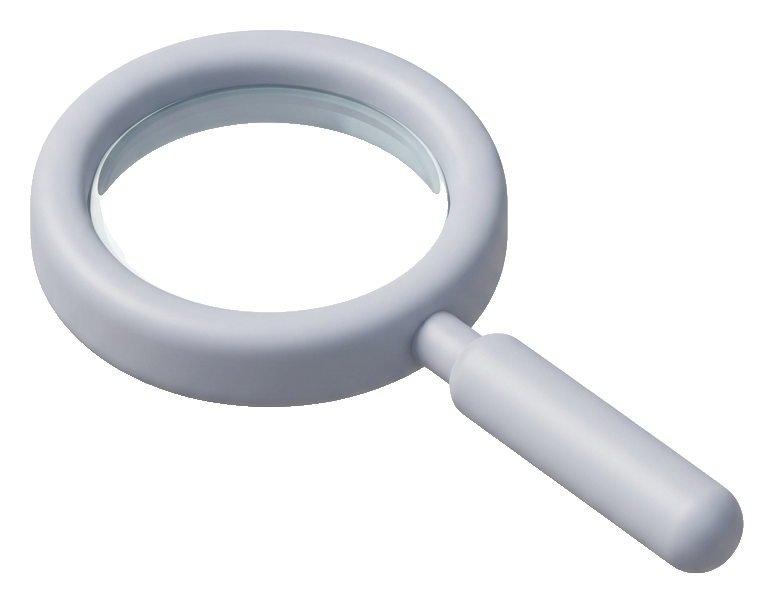 Soft 3D render, isometric view of a magnifying glass search icon, transparent background PNG