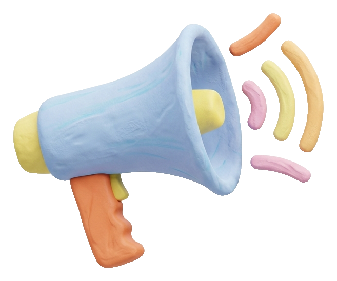 Clay 3D render, pastel colors of a megaphone announcement icon, transparent background PNG