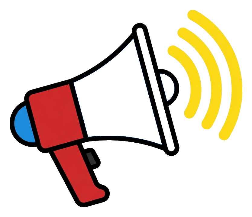 Flat vector icon, bold solid colors of a megaphone announcement icon, transparent background PNG