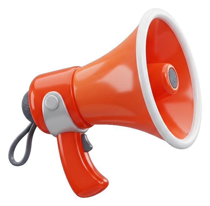Soft 3D render, glossy of a megaphone announcement icon, transparent background PNG