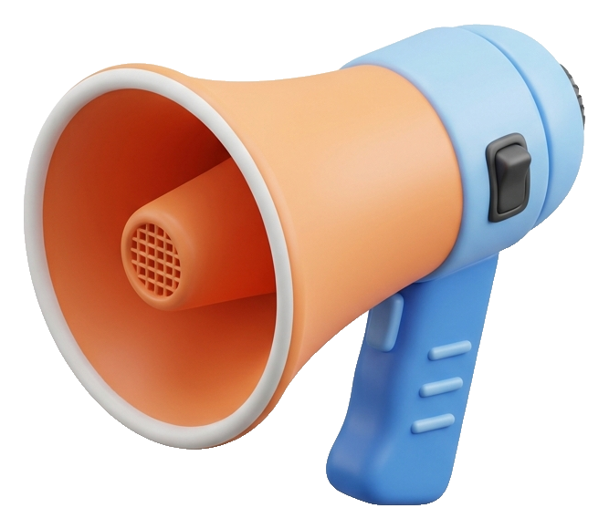 Soft 3D render, isometric view of a megaphone announcement icon, transparent background PNG