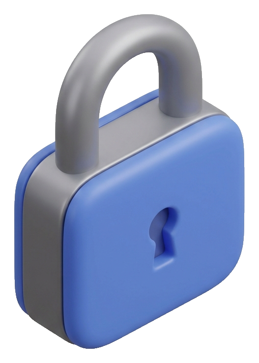 Soft 3D render, isometric view of a padlock security icon, transparent background PNG
