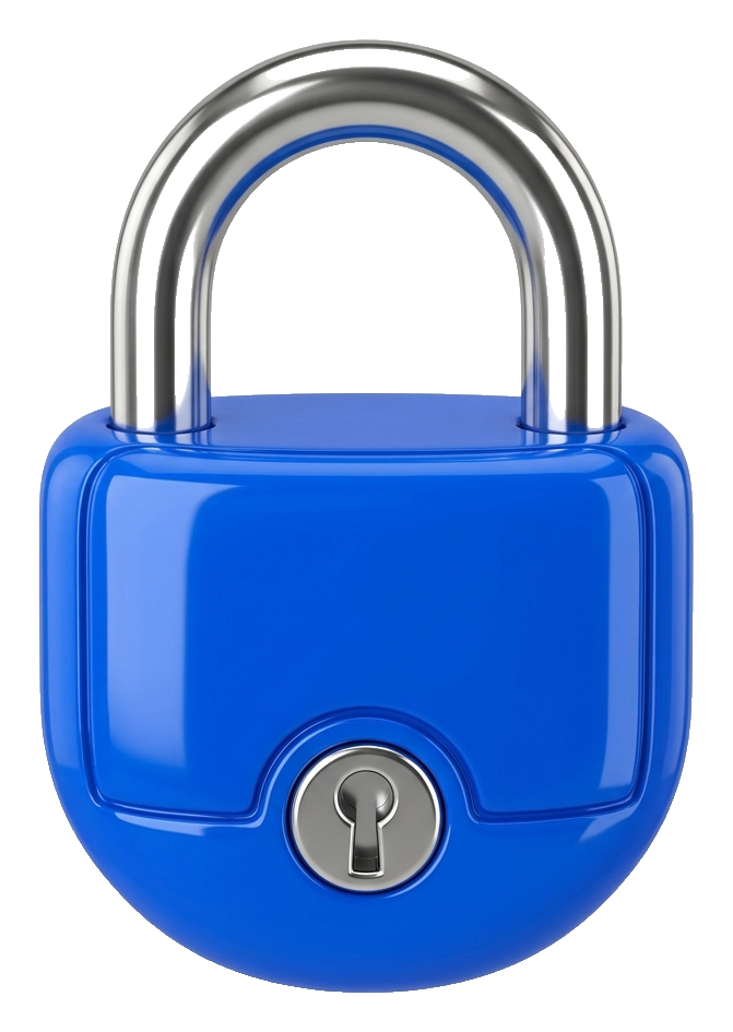 Glossy 3D render, vivid colors of a padlock security icon, transparent background PNG