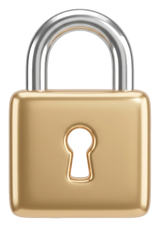 Soft 3D render, glossy of a padlock security icon, transparent background PNG