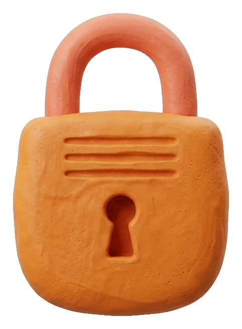 Clay 3D render, warm orange and coral tones of a padlock security icon, transparent background PNG