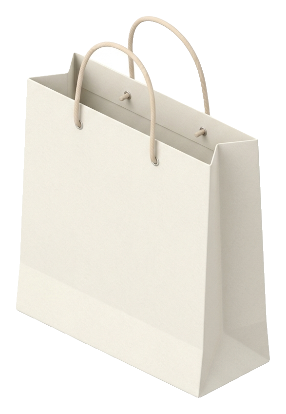 Soft 3D render, isometric view of a shopping bag icon, transparent background PNG