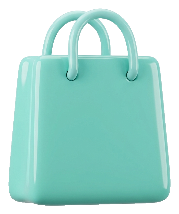 Soft 3D render, glossy of a shopping bag icon, transparent background PNG