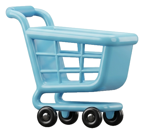 Soft 3D render, glossy of a shopping cart icon, transparent background PNG