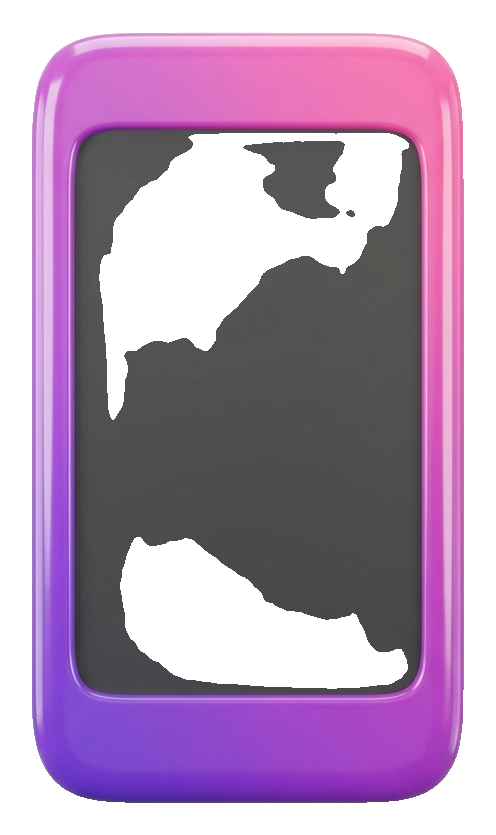 Glossy 3D render, purple and pink gradient of a smartphone icon with a blank screen, transparent background PNG