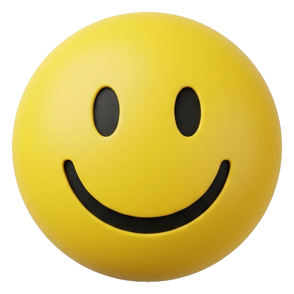 Matte 3D render, blue and white color scheme of a round yellow smiley face in a cute original emoji style, transparent background PNG