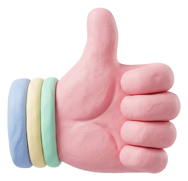 Clay 3D render, pastel of a thumbs up hand icon, transparent background PNG
