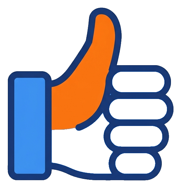 Flat vector icon, bold solid colors of a thumbs up hand icon, transparent background PNG