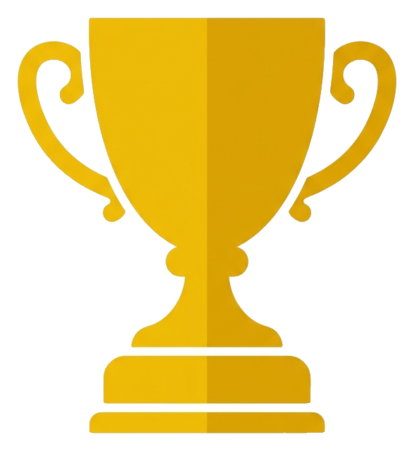 Flat vector icon, bold solid colors of a golden winner trophy cup, transparent background PNG