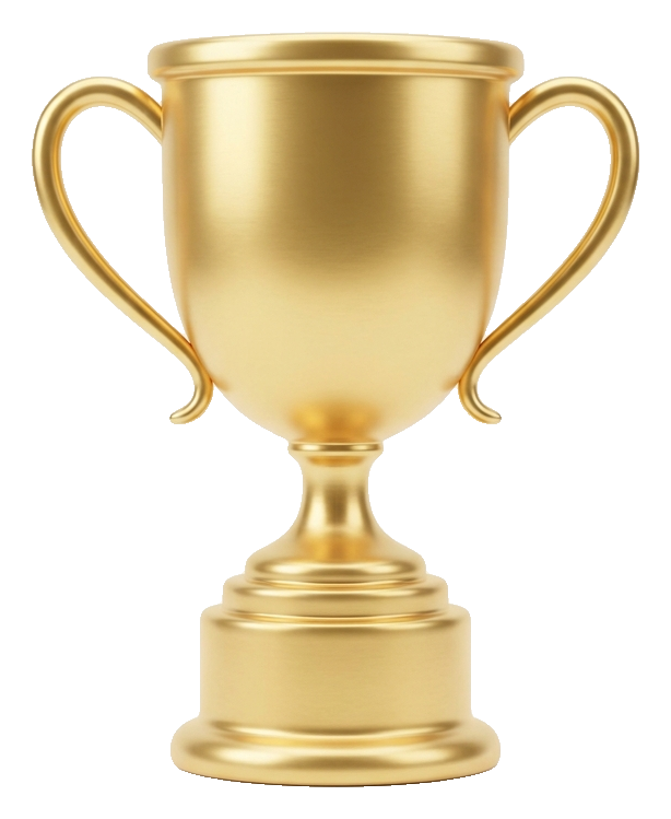 Soft 3D render of a golden winner trophy cup, transparent background PNG