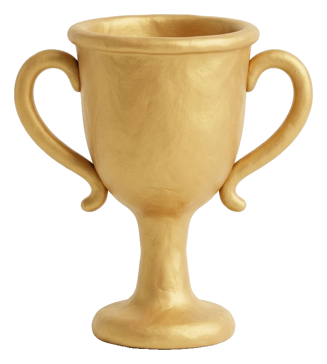 Clay 3D render, pastel of a golden winner trophy cup, transparent background PNG