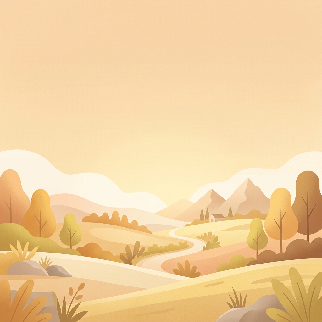 Minimal flat illustration of soft abstract background, wide shot with open space at the top for text, warm golden light, calm mood, 1:1 aspect ratio
