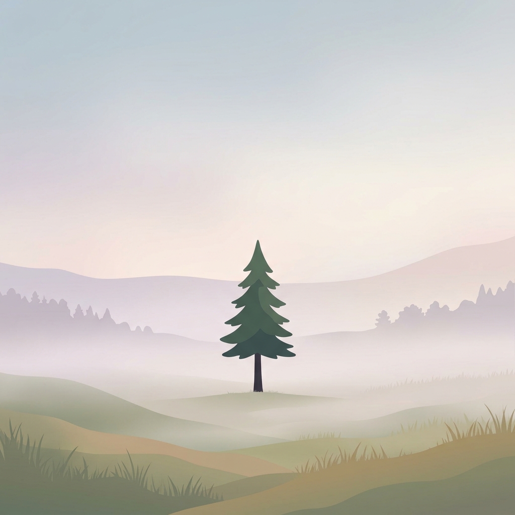 Minimal flat illustration of soft abstract background, centered subject with a simple uncluttered composition, misty morning haze, dreamy, 1:1 aspect ratio