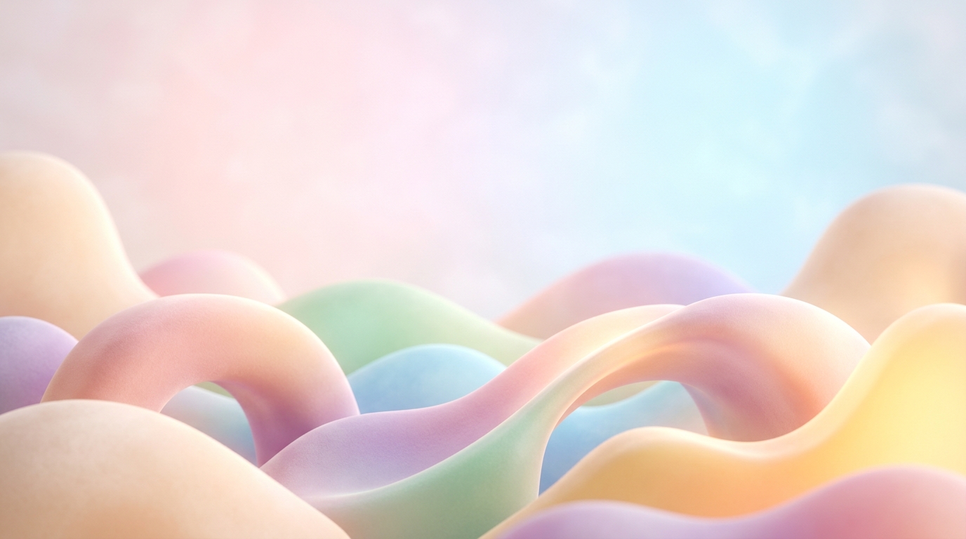 Soft 3d render of soft abstract background, wide shot with open space at the top for text, soft pastel colors, bright and cozy, 16:9 aspect ratio
