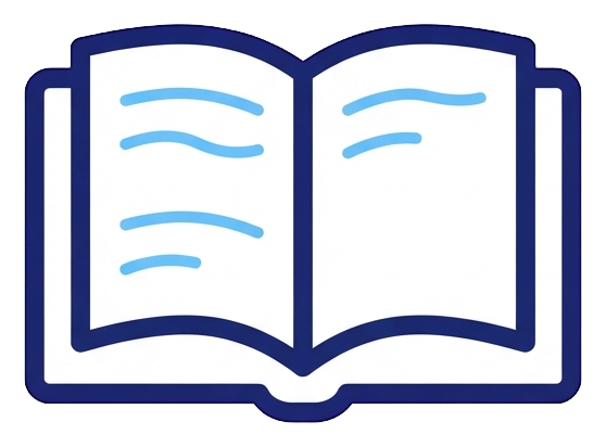 Duotone icon, navy blue and light blue of an open book icon, transparent background PNG