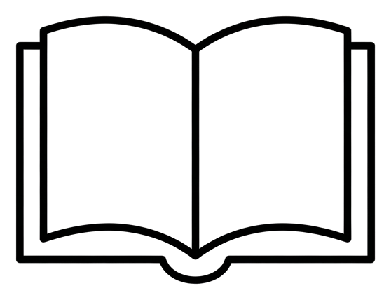 Icono de línea negra delgada, contorno minimalista de un libro abierto, PNG con fondo transparente