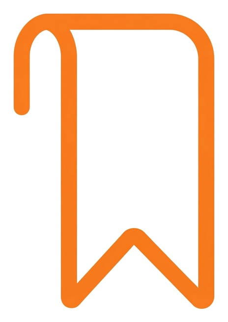 Rounded line icon, thick orange outline of a bookmark ribbon icon, transparent background PNG