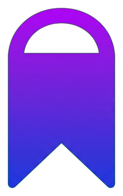 Gradient app-style icon, purple to blue gradient of a bookmark ribbon icon, transparent background PNG