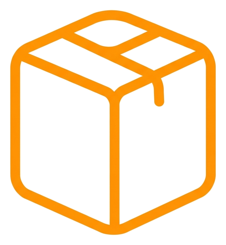 Rounded line icon, thick orange outline of a parcel box icon, transparent background PNG