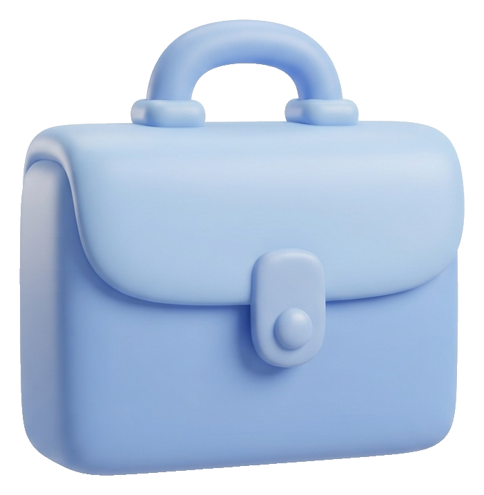 Soft 3D icon, pastel clay render of a briefcase work icon, transparent background PNG