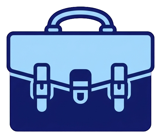 Duotone icon, navy blue and light blue of a briefcase work icon, transparent background PNG